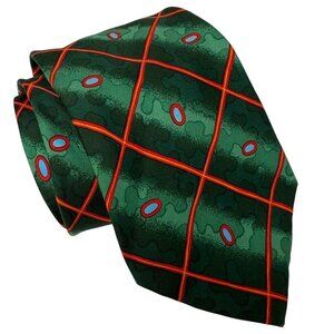 CHRISTIAN LACROIX Paris Designer Necktie Mens Silk Tie Green Red Modern Print